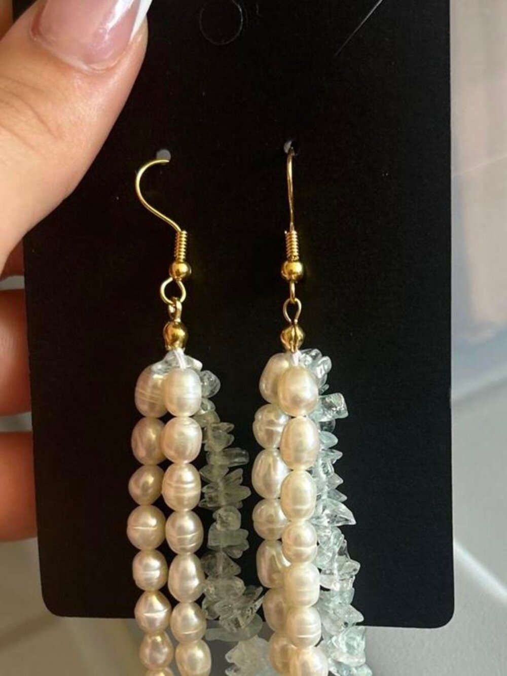 Pearl Crystal Drop Earrings Gold Hooks Costume Jewelry
